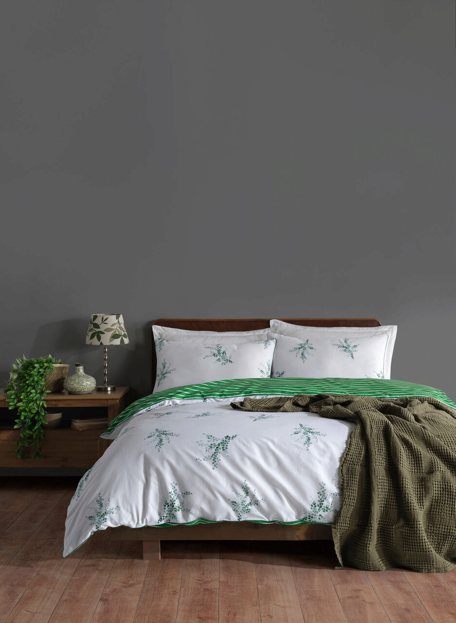 Lenjerie de pat pentru o persoana (FR), L'essentiel Maison, Meltem, Alb/Verde - imagine 4